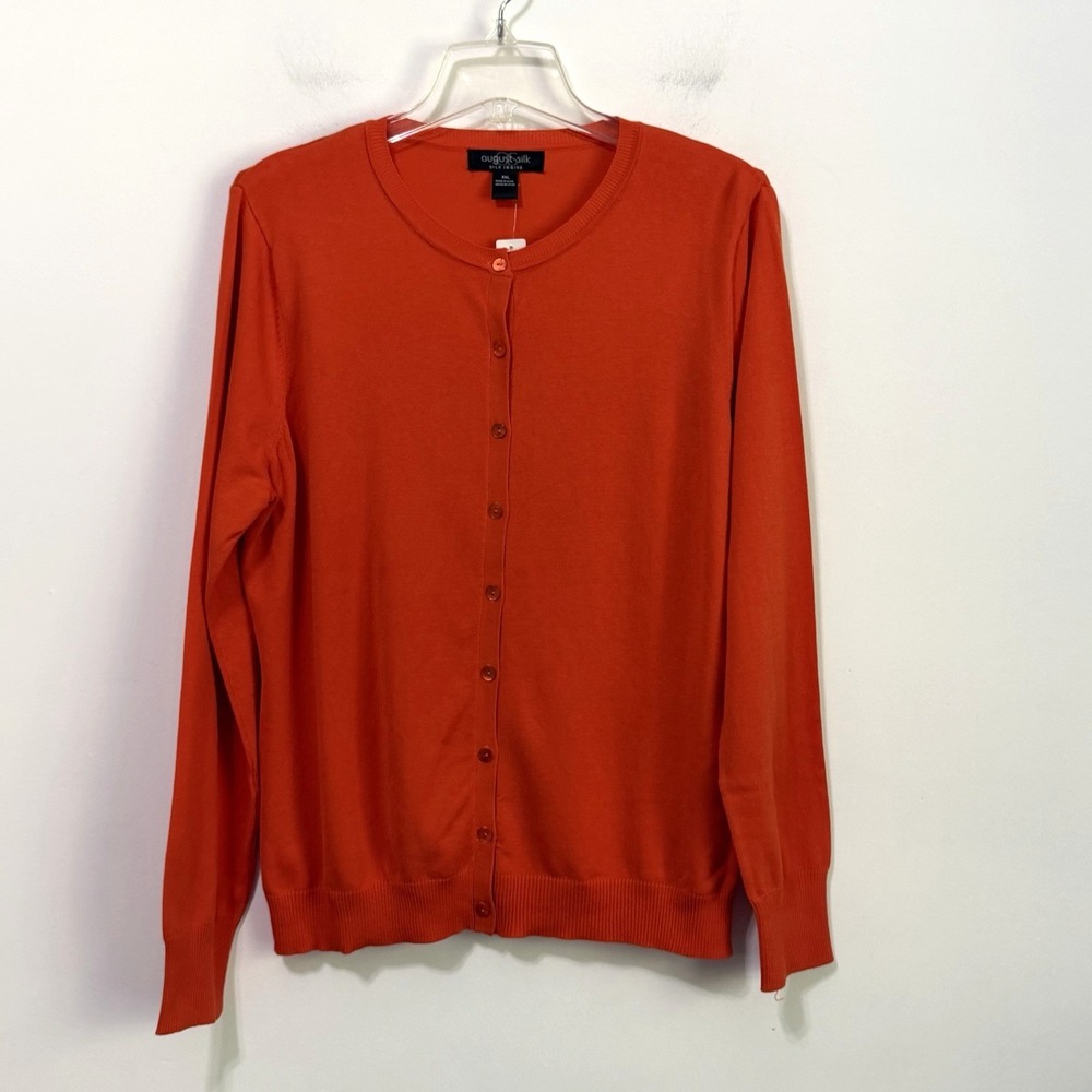 August Silk Cardigan XXL Plus Silk Blend Pureed Pumpkin Orange Halloween NEW